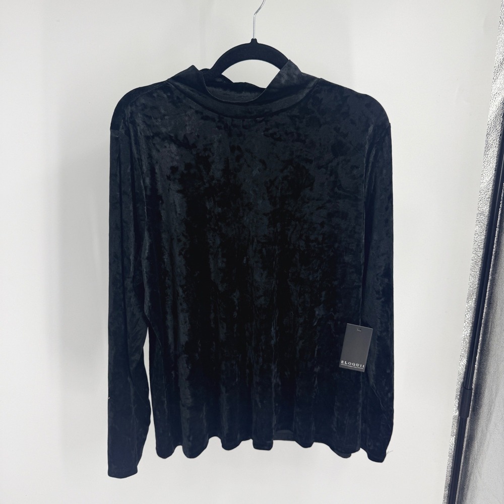 Eloquii Black Crushed Velvet Mock Neck Long Sleeve Top 18/20 NWT 2X Witchy Goth